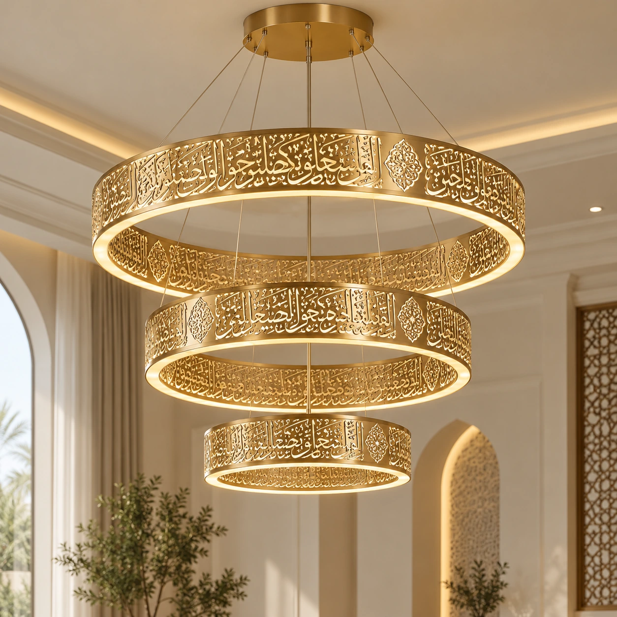 Gold calligraphy ring chandelier concept
